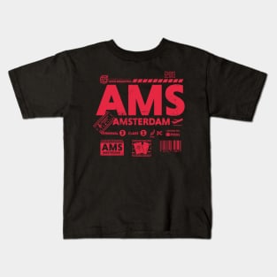 Vintage Amsterdam AMS Airport Code Travel Day Retro Travel Tag Kids T-Shirt